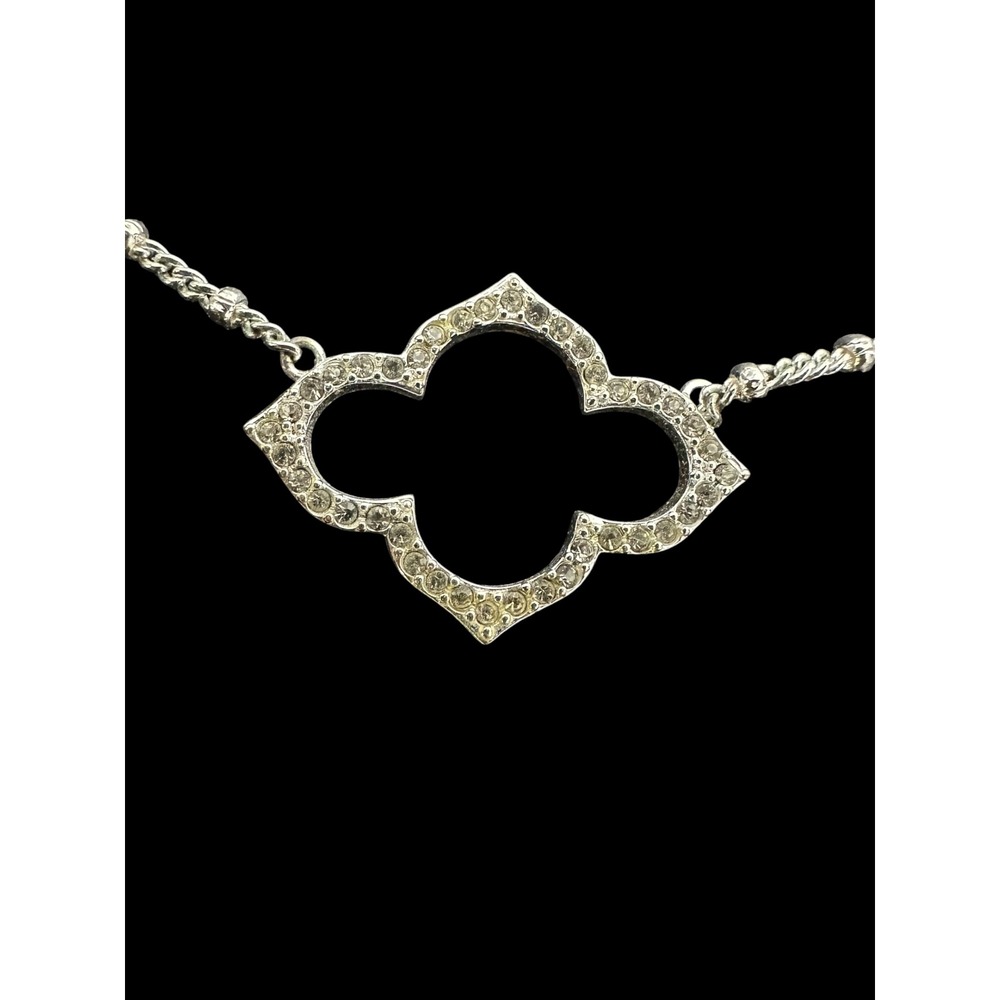 Stella & Dot Quatrefoil Pendant Necklace Womens OS Silver Pave Crystal